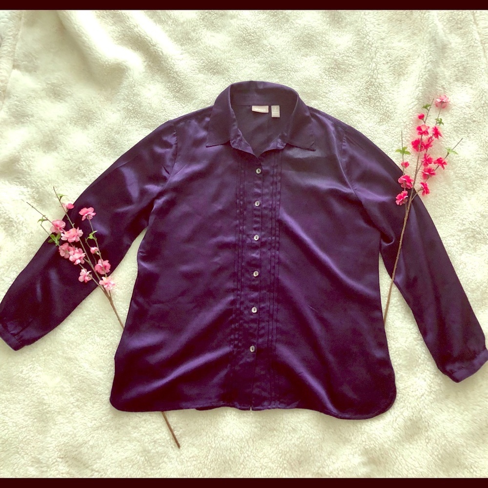 Chico’s purple/eggplant Silk Feel Shirt Blouse